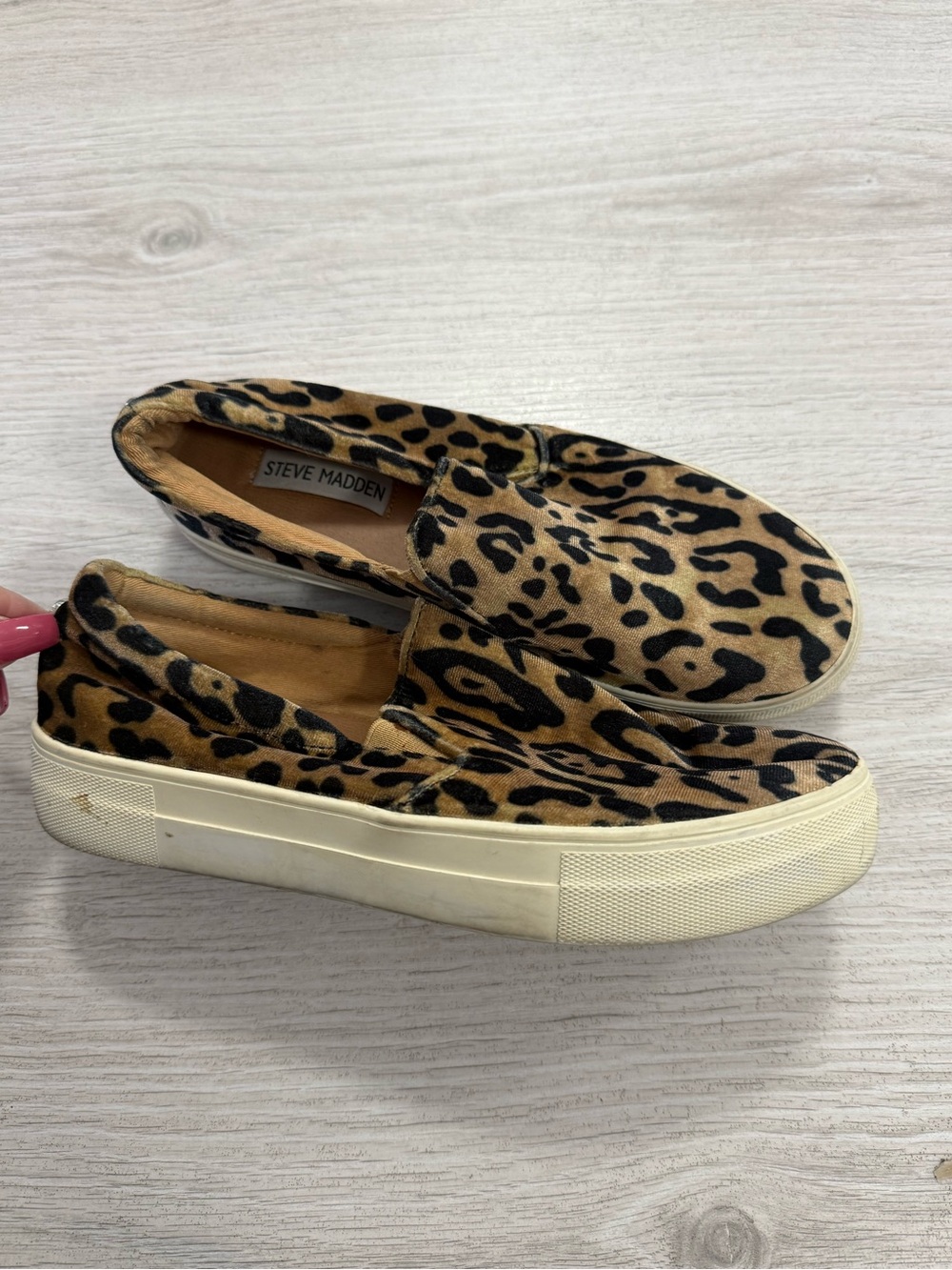 Steve Madden Tan and Black Leopard Slip-On Sneakers